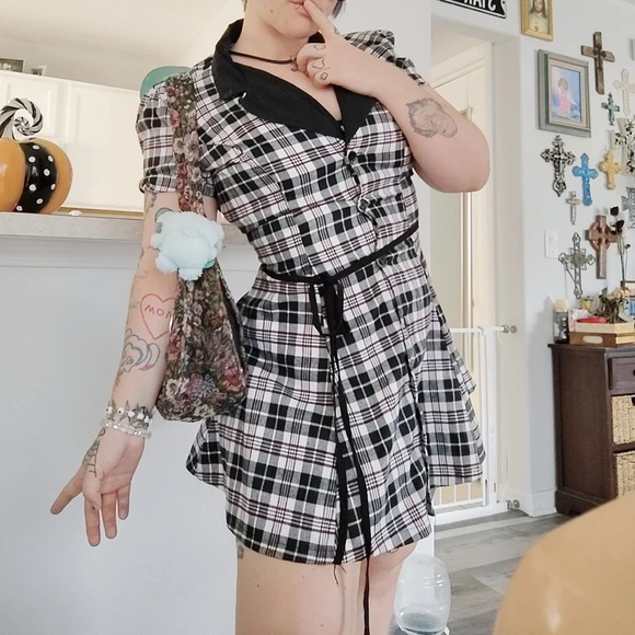 Dolls Kill Black and White Plaid Mini Dress - Picture 3 of 7